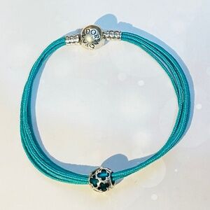 Pandora Retired Teal Multi-Strand Bracelet & Retired Enamel Butterfly Charm